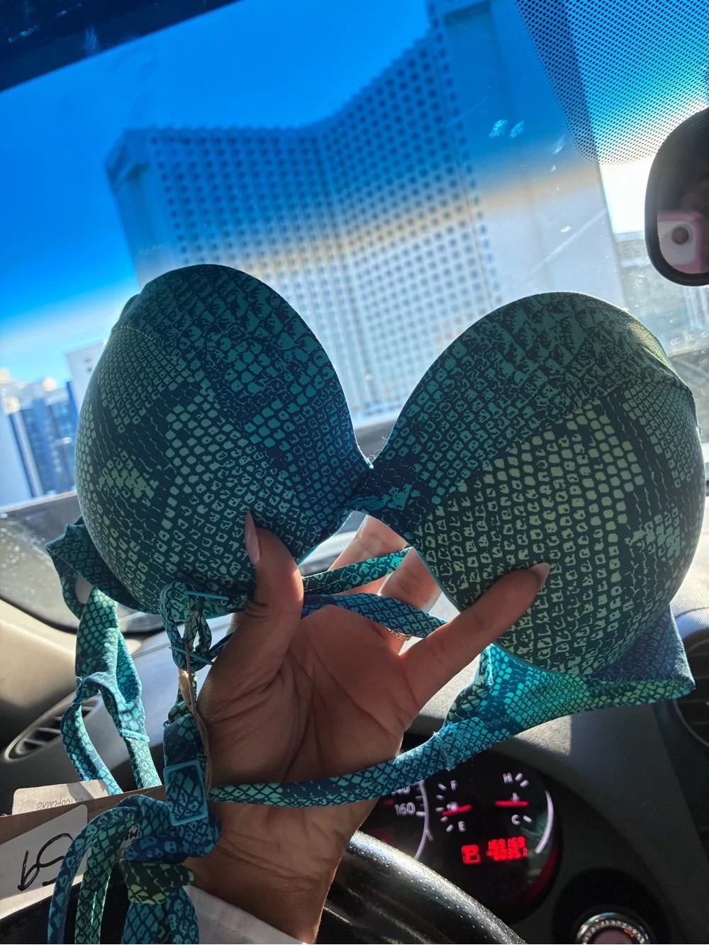SKIMS Teal and Mint Patterned Padded Bikini Top
